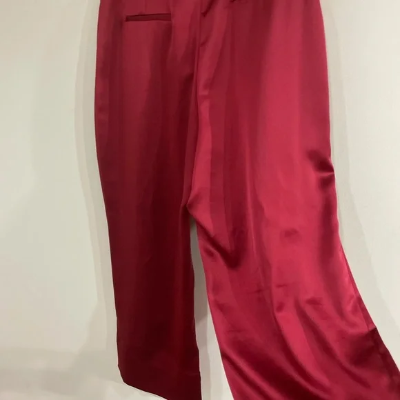 Vivid Wine Red Satin Wide Leg Pants - Size14 - Picture 5 of 7